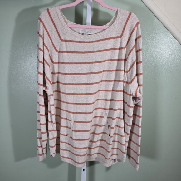 Barefoot Dreams Sweaters - Barefoot‎ Dreams CozyChic Ultra Lite Women's Knit Pullover Size 2X Pink Striped